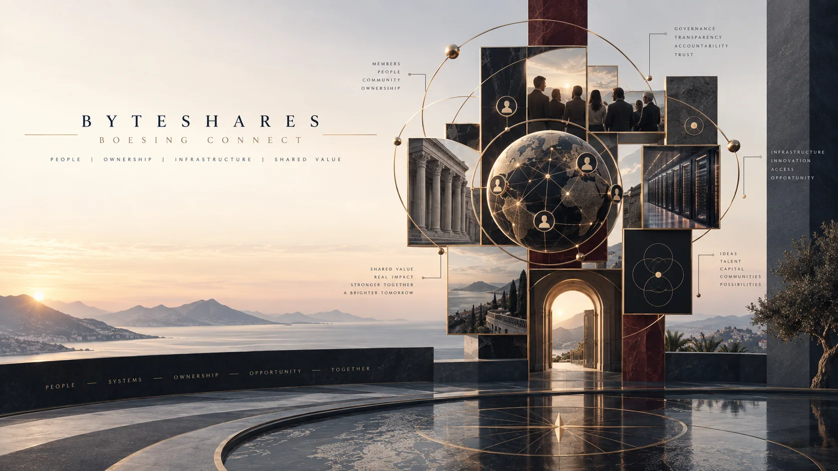 ByteShares visual representing member-owned cooperative participation and shared infrastructure